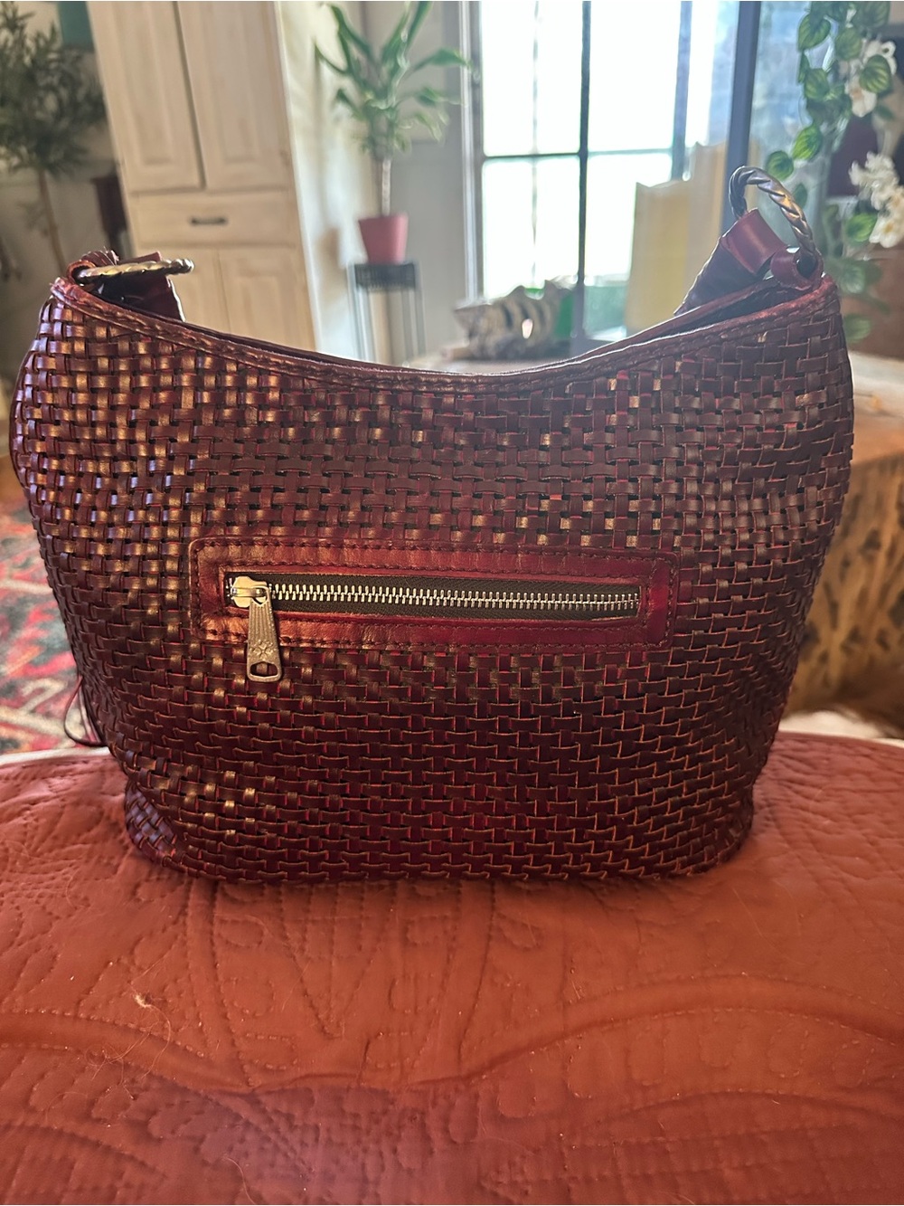 Patricia Nash Castelli Woven Italian Leather Shoulder Hobo Bag in Oxblood) NWOT - Picture 4 of 12